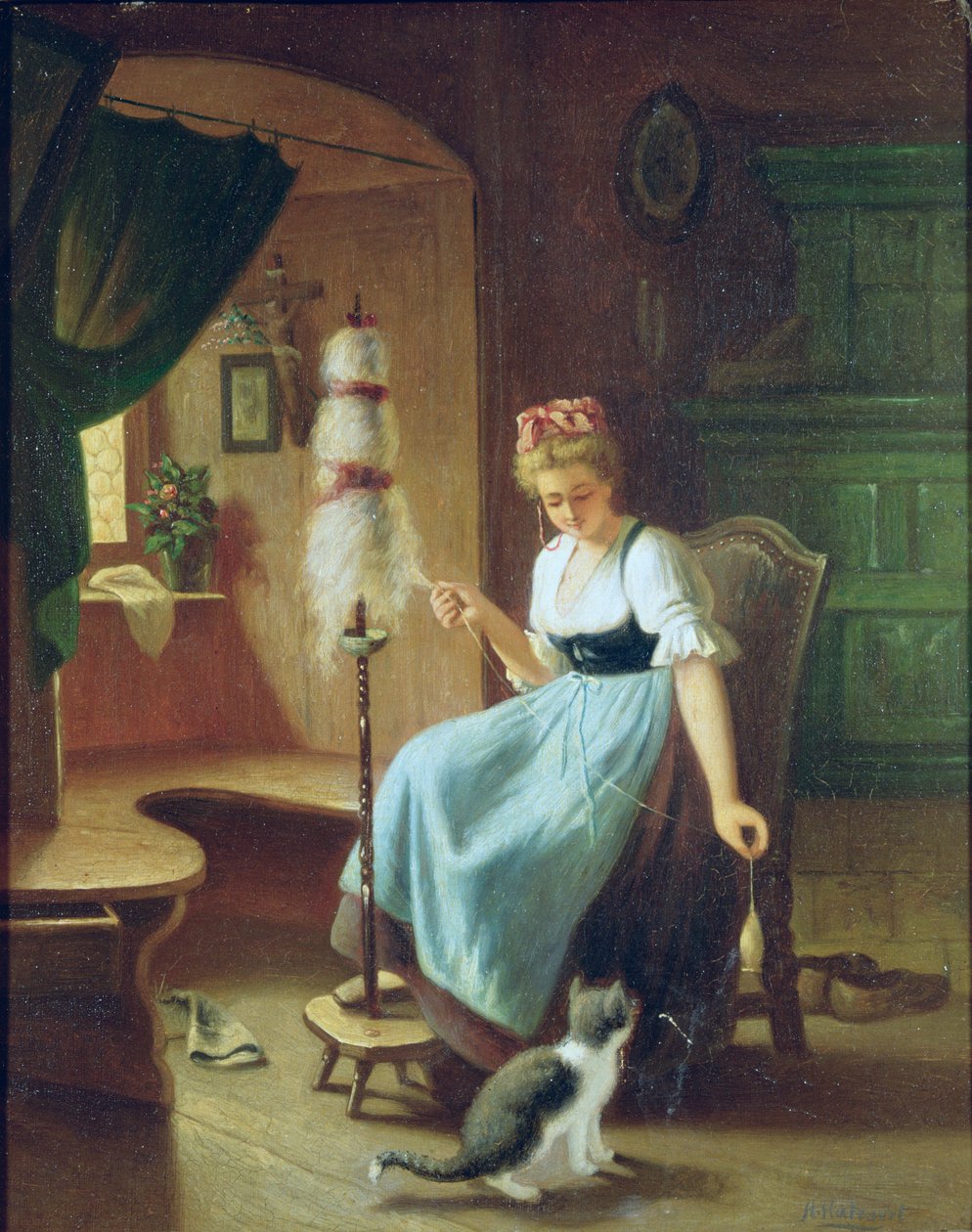 Mädchen am Spinnrad von H Harcourt