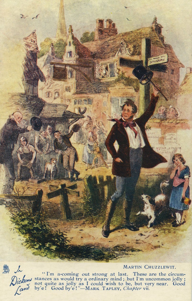 In Dickens Land - Martin Chuzzlewit Postkarte, ca. 1907 von Hablot Knight Browne