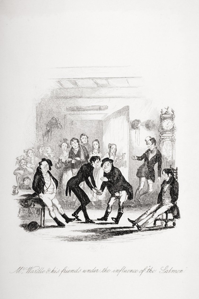 Mr. Wardle und seine Freunde unter dem Einfluss des Lachses, Illustration aus 