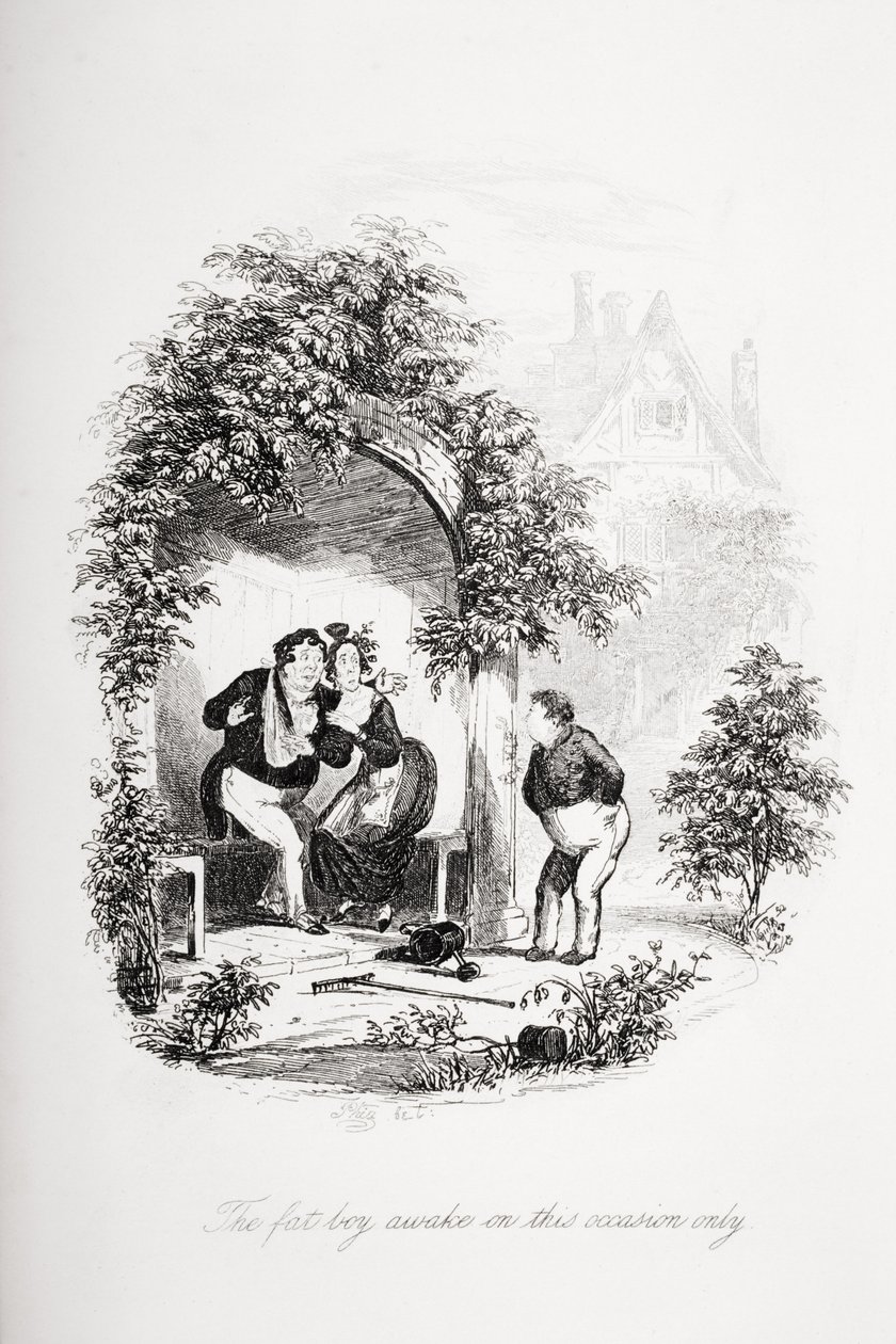 Der dicke Junge, der nur bei dieser Gelegenheit wach ist, Illustration aus `Die Pickwickier