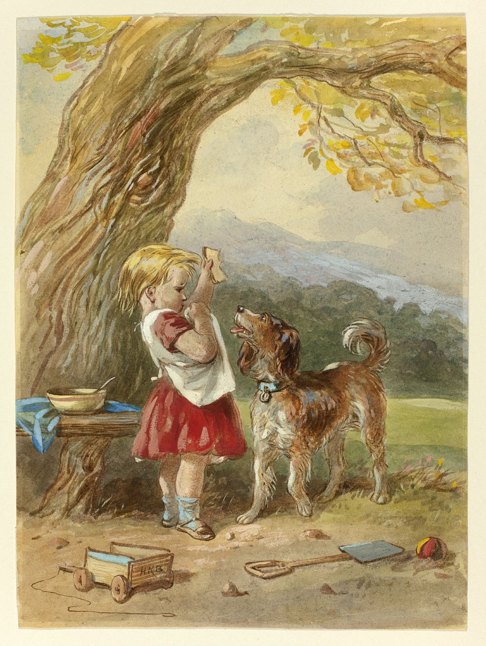 Kleines Mädchen und Hund von Hablot Knight Browne