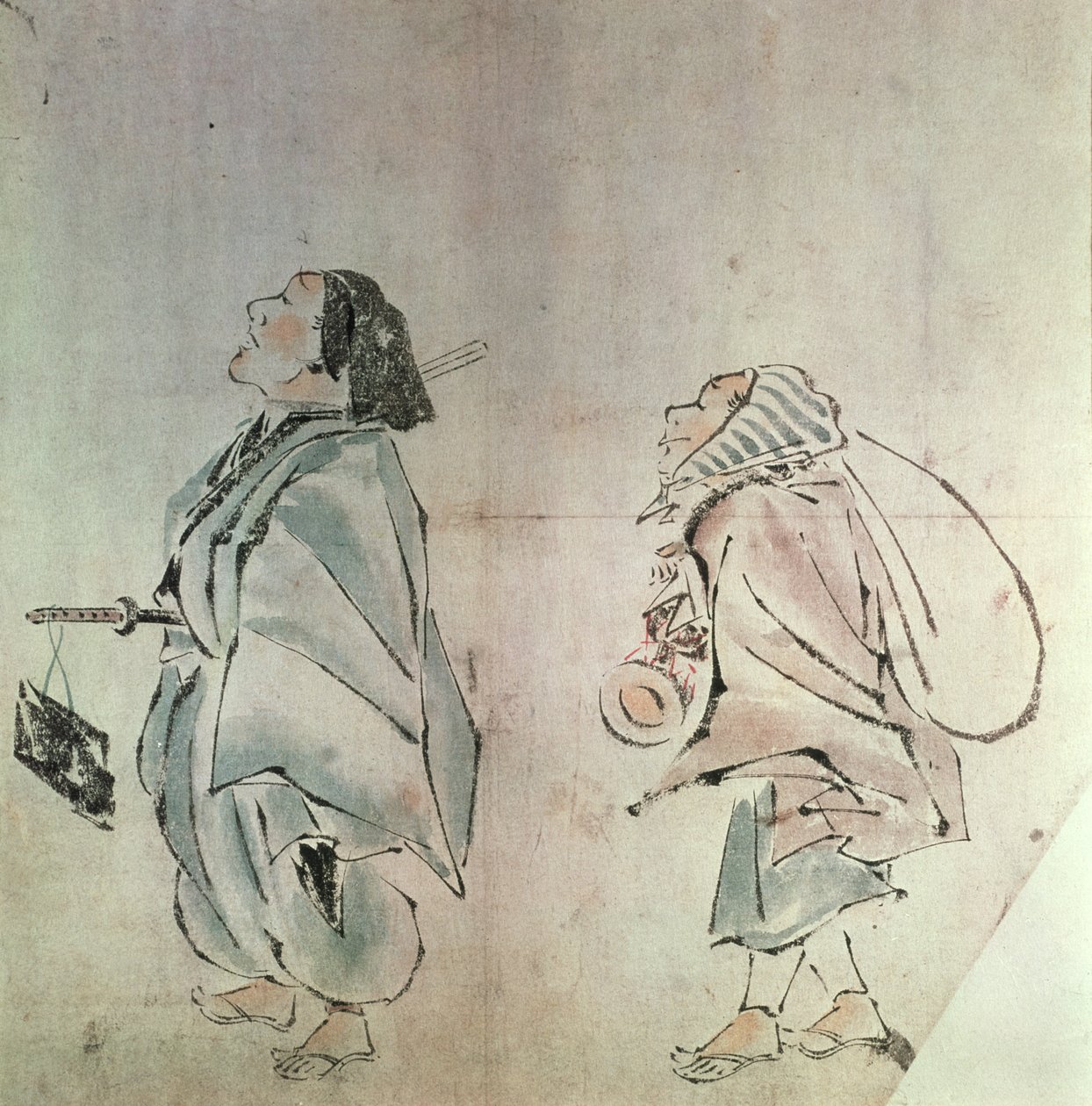 Samurai, gefolgt von einem Diener von Hanabusa Itcho
