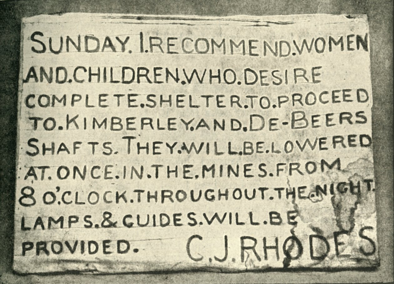 Plakat errichtet von Mr. Rhodes, 1900 von Hancox