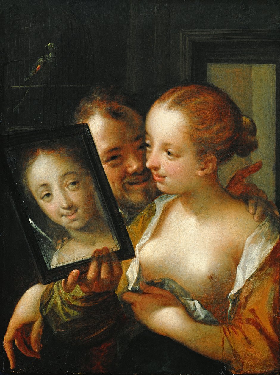Lachendes Paar mit einem Spiegel, 1596 von Hans von Aachen