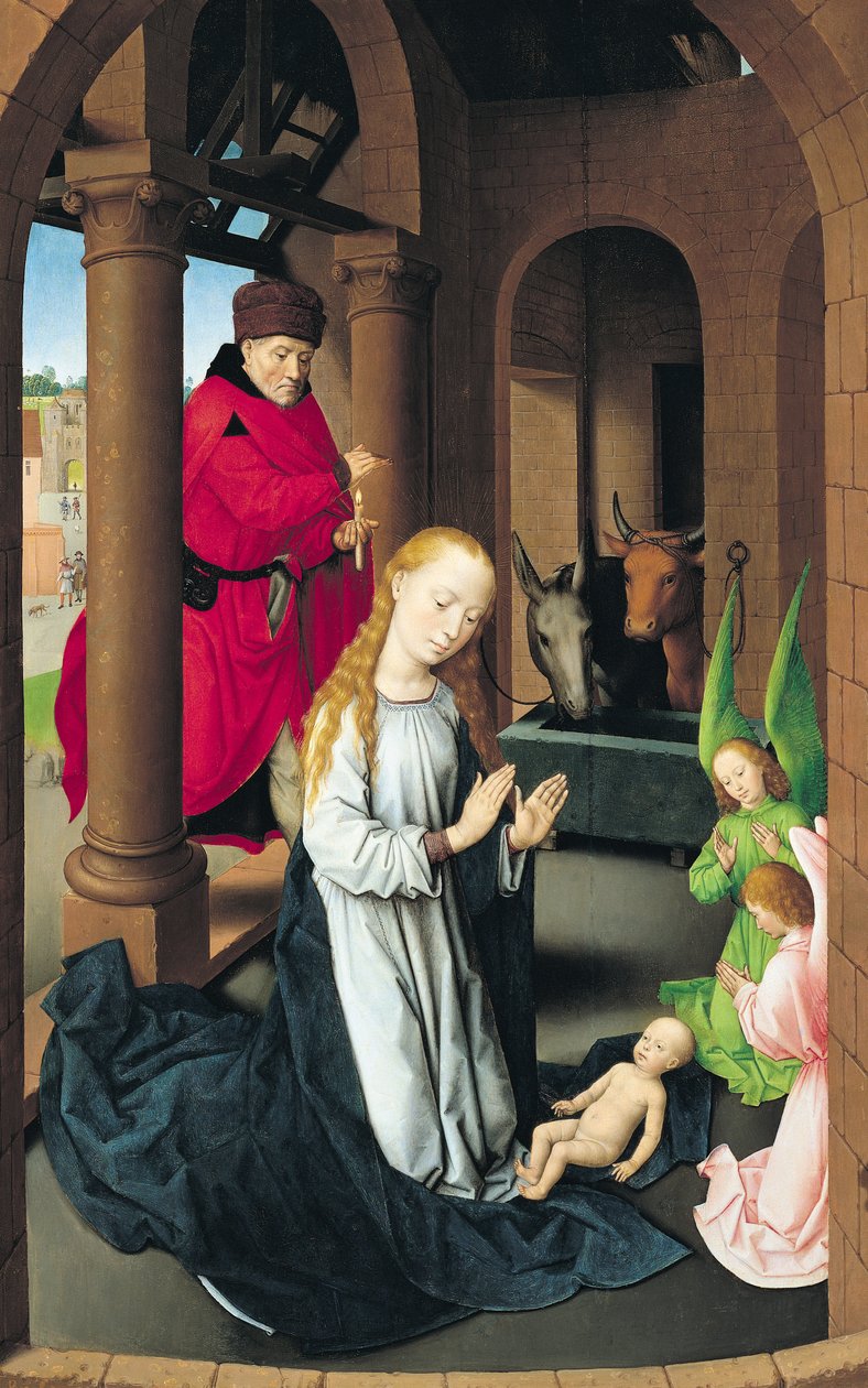 Die Geburt Christi, linker Flügel eines Triptychons der Anbetung der Könige, um 1470-72 von Hans Memling