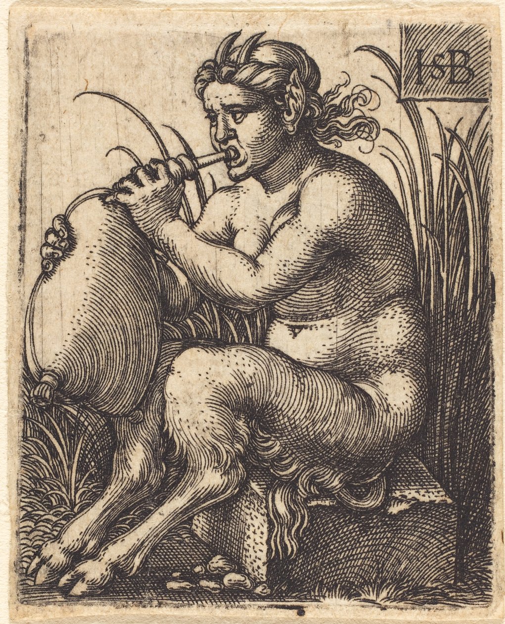 Satyrfrau spielt Dudelsack, ca. 1525-50 von Hans Sebald Beham