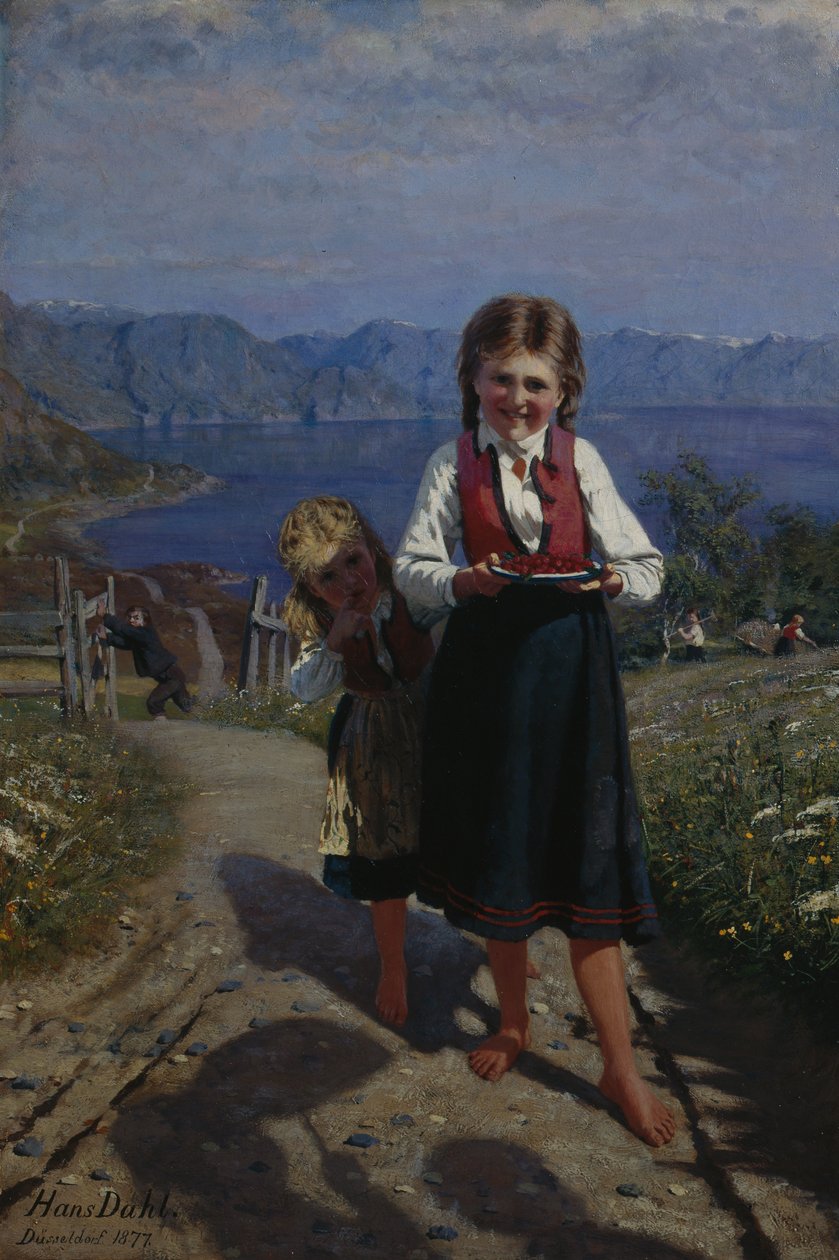 Zwei Schwestern mit Erdbeeren von Hans Andreas Dahl