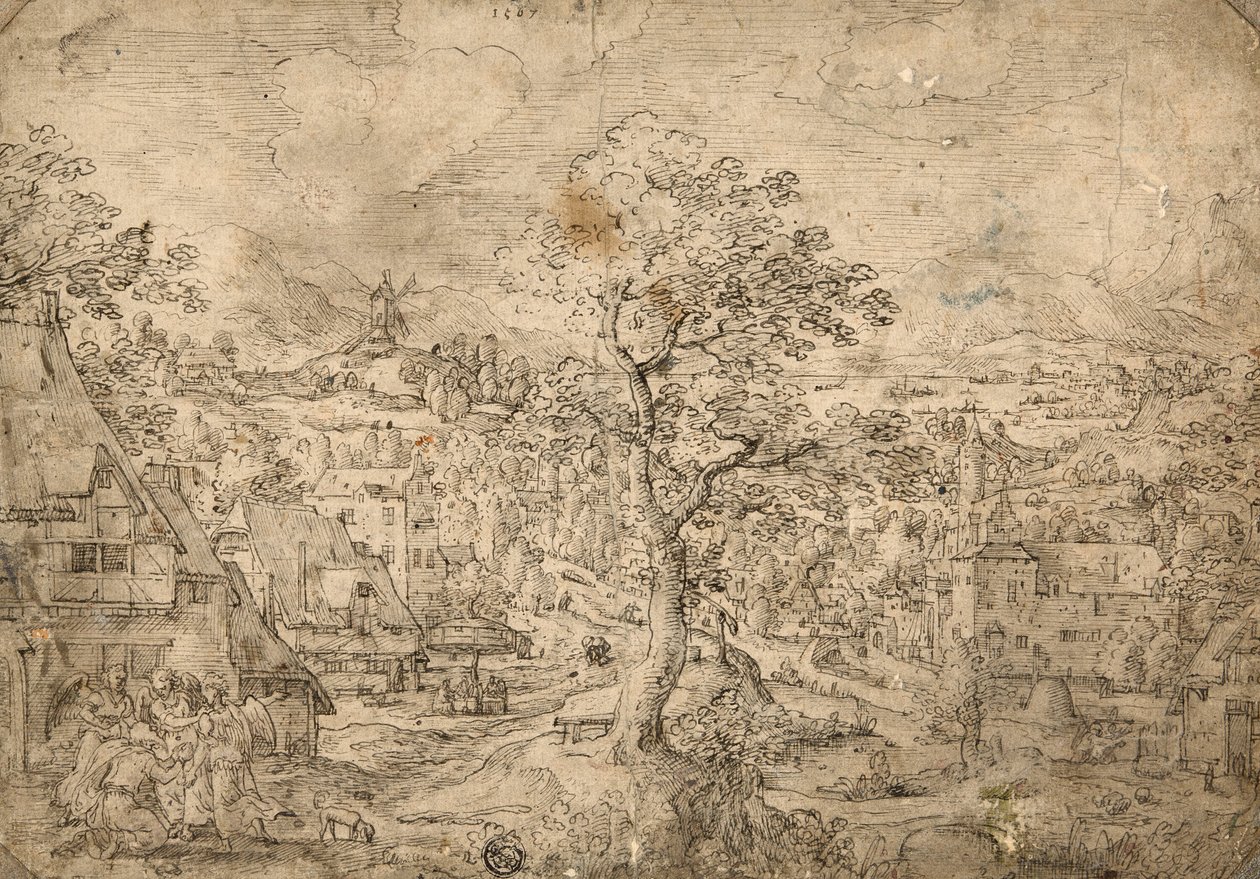 Landschaft mit Abraham und Engeln von Hans Bol
