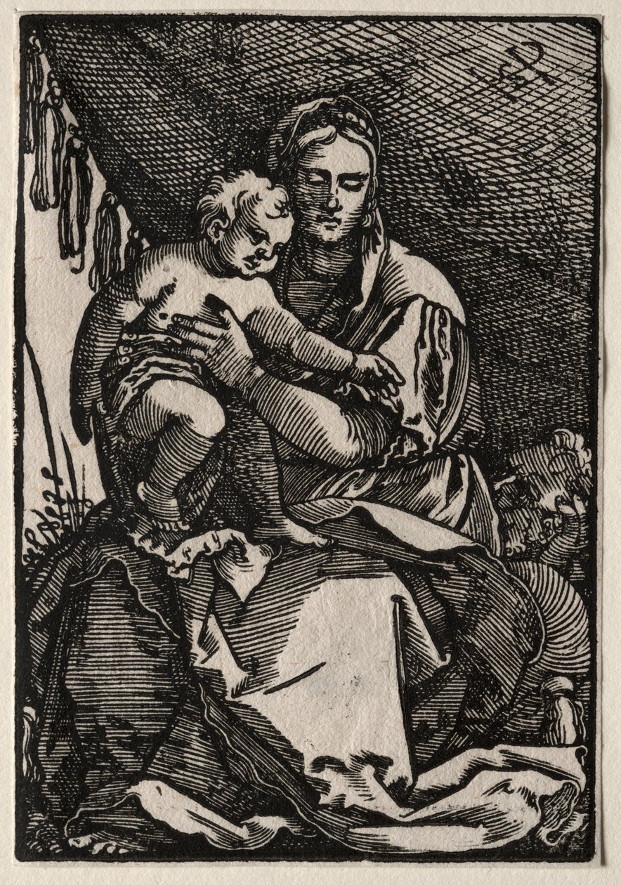 Die Heilige Familie unter einem Zelt von Hans Sebald Beham