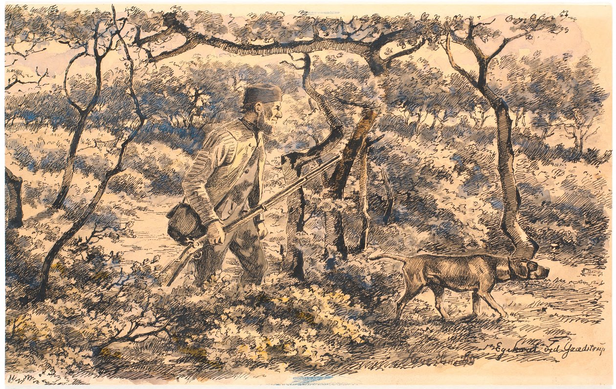Wilderer mit Hund im Wald von Hans Smidth