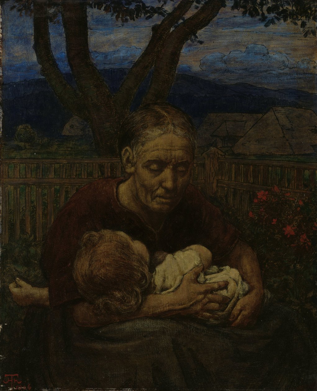 Mutter und Kind im Garten von Hans Thoma