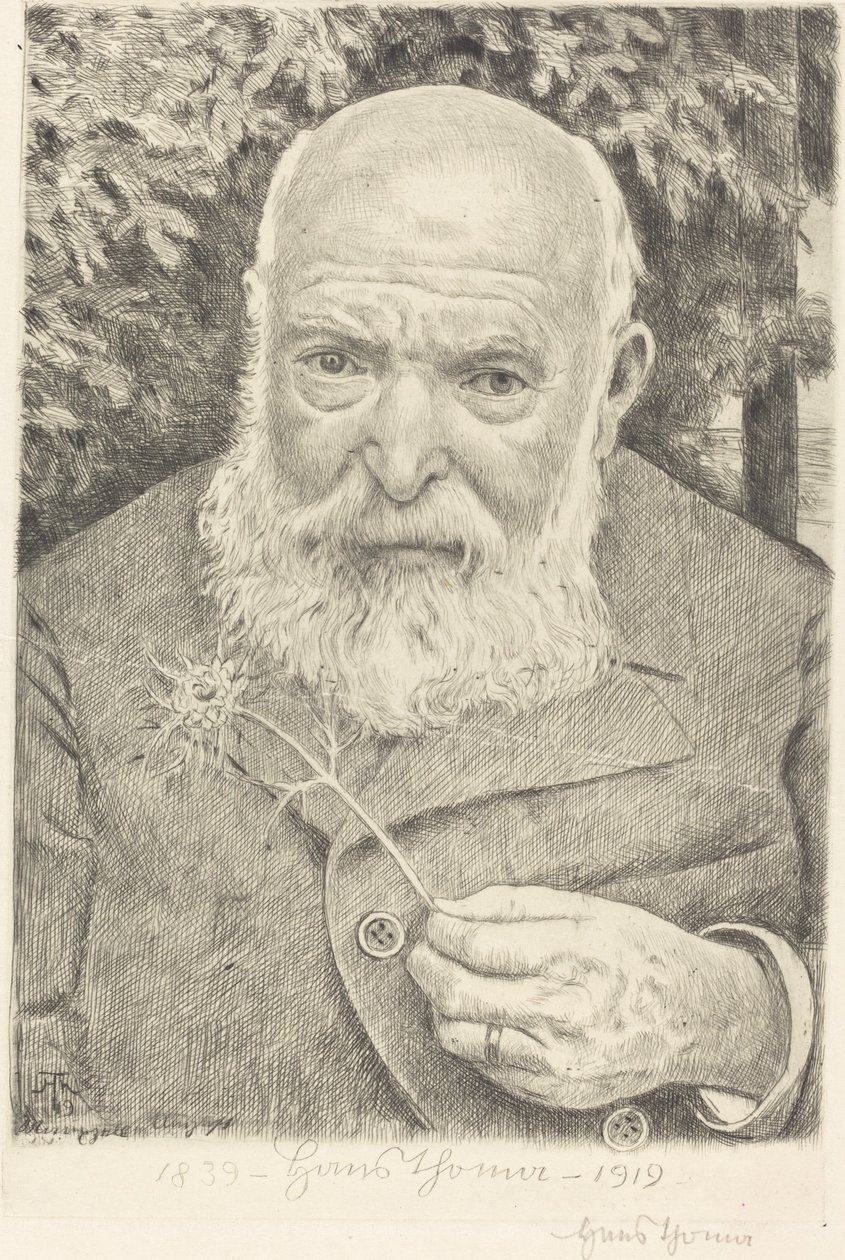 Selbstporträt VI mit Blume von Hans Thoma