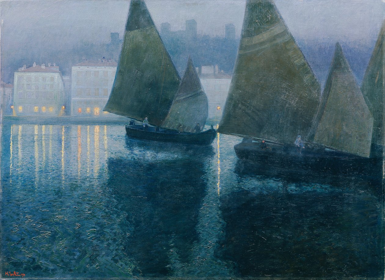 Mondnacht in einem istrischen Hafen von Hans Wilt
