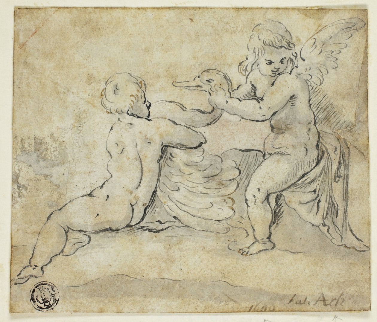Putti halten einen Schwan von Hans von Aachen