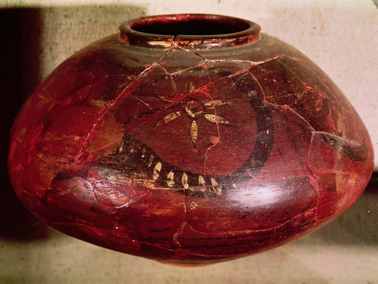 Vase dekoriert mit einer Schlange und einer Blume, aus Kot Diji, Industal, Pakistan, 3000-1500 v. Chr. von Harappan