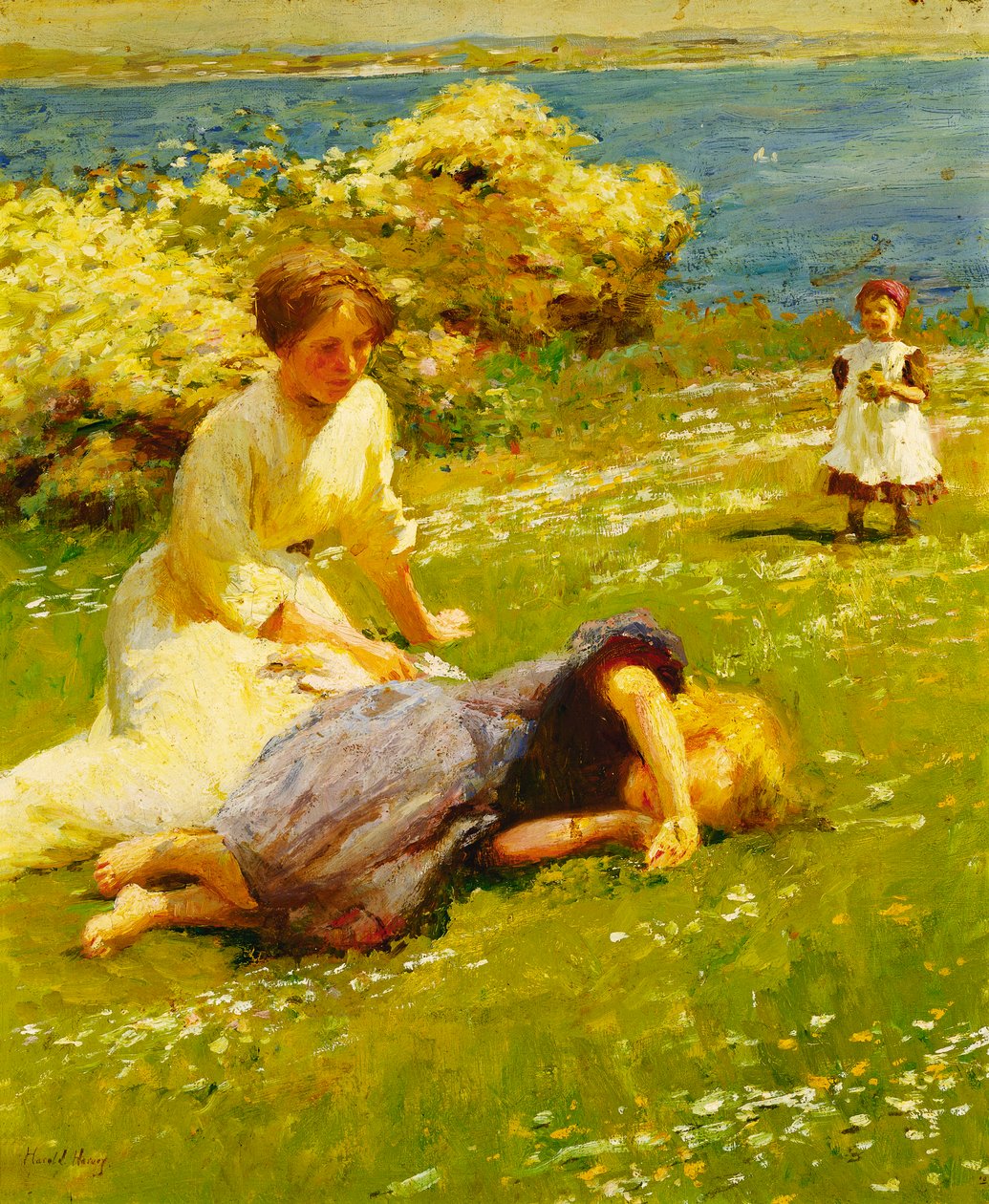 Junge Mädchen auf einer Klippe von Harold Harvey