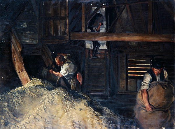 Arbeiter: Arbeiter beim Abfüllen von Hopfen von Harold Oakley