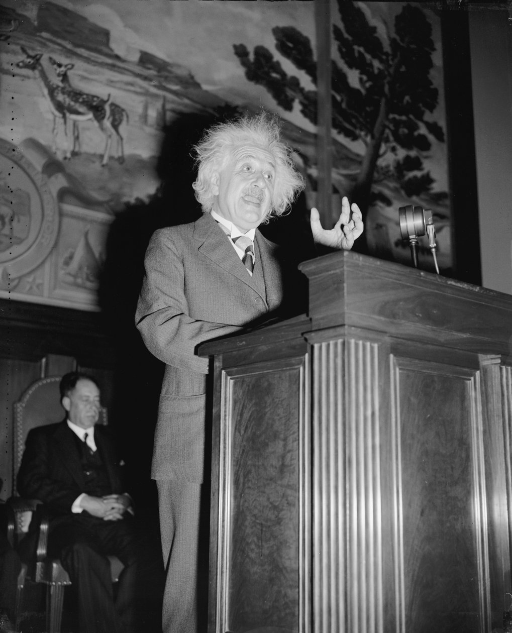 Albert Einstein spricht, ca. 1940 (s/w Foto) von Harris & Ewing