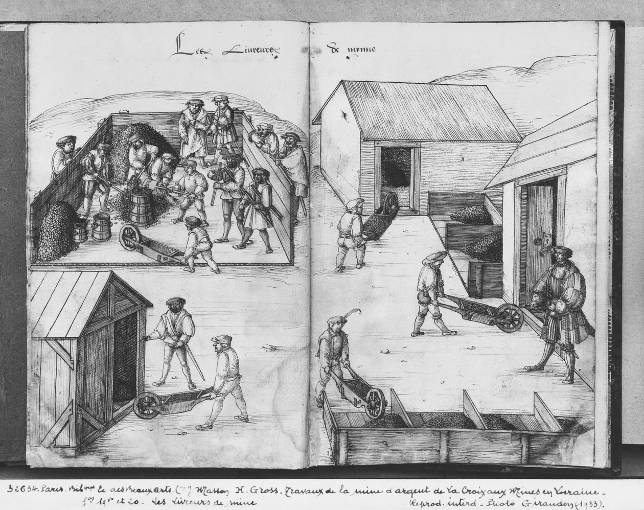 Silbermine von La Croix-aux-Mines, Lothringen, fol.19v und fol.20r, Erzlieferung, ca. 1530 (Feder und Tinte und Aquarell auf Papier) von Heinrich Gross or Groff