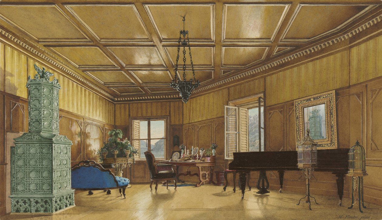 Der Musikraum der Erzherzogin Margarete, Prinzessin von Sachsen, im Schloss Ambras, 1870-9 von Heinrich von Förster