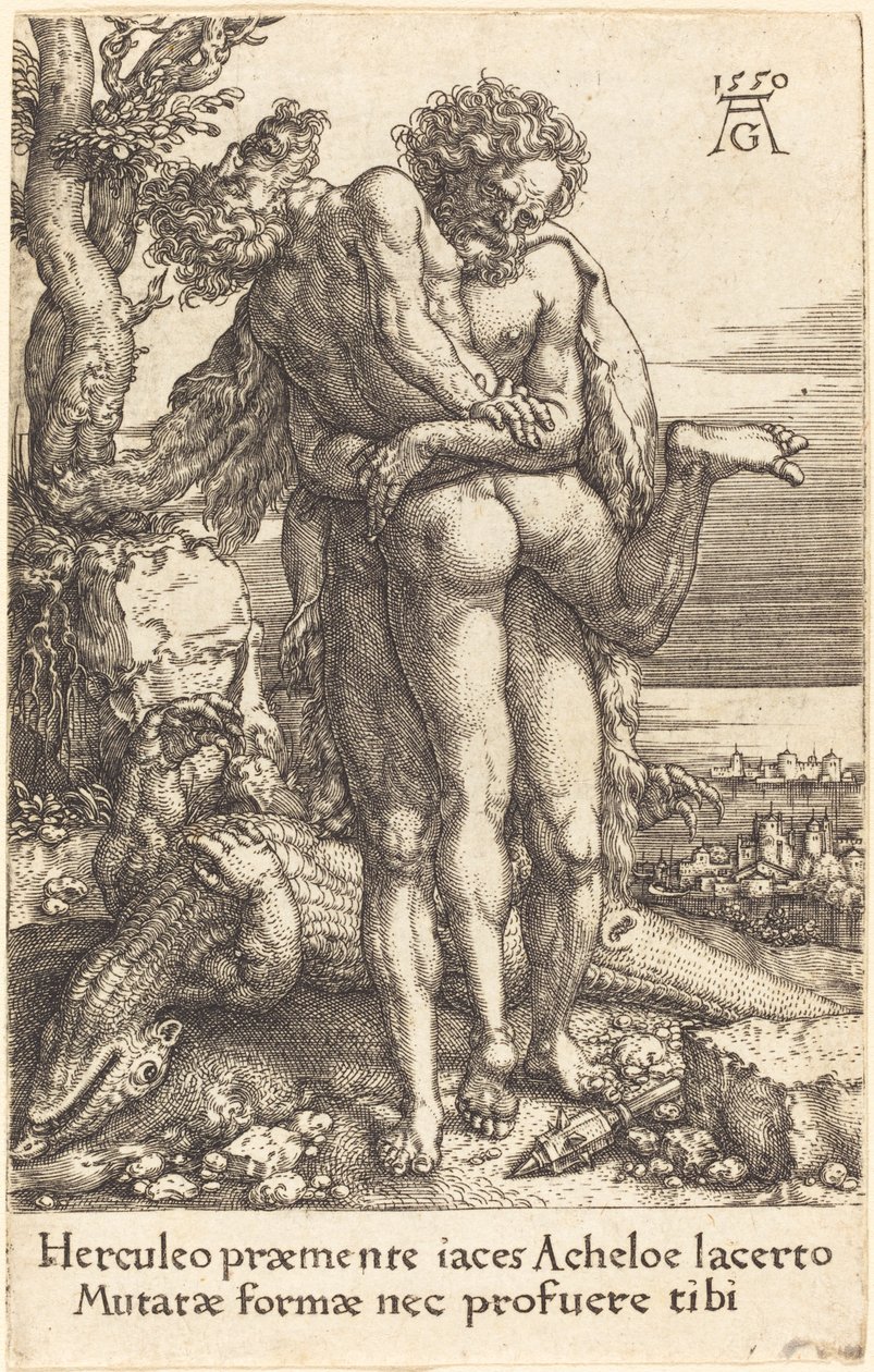 Herkules kämpft gegen den Flussgott Achelus, 1550 von Heinrich Aldegrever