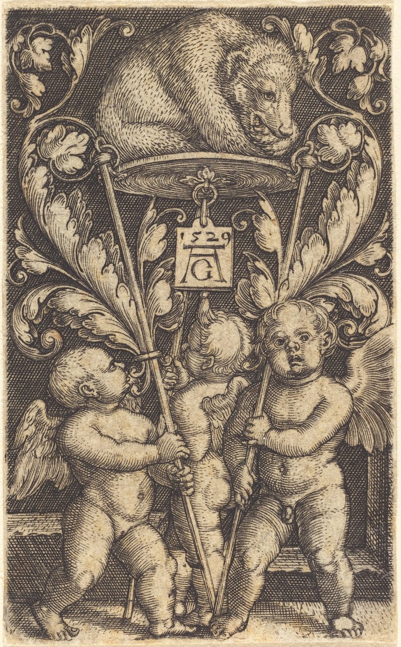 Drei Cupidos und ein Bär von Heinrich Aldegrever
