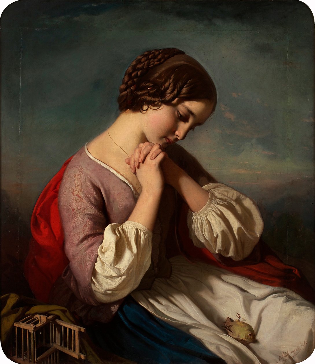 Mädchen mit totem Vogel von Heinrich Schlesinger
