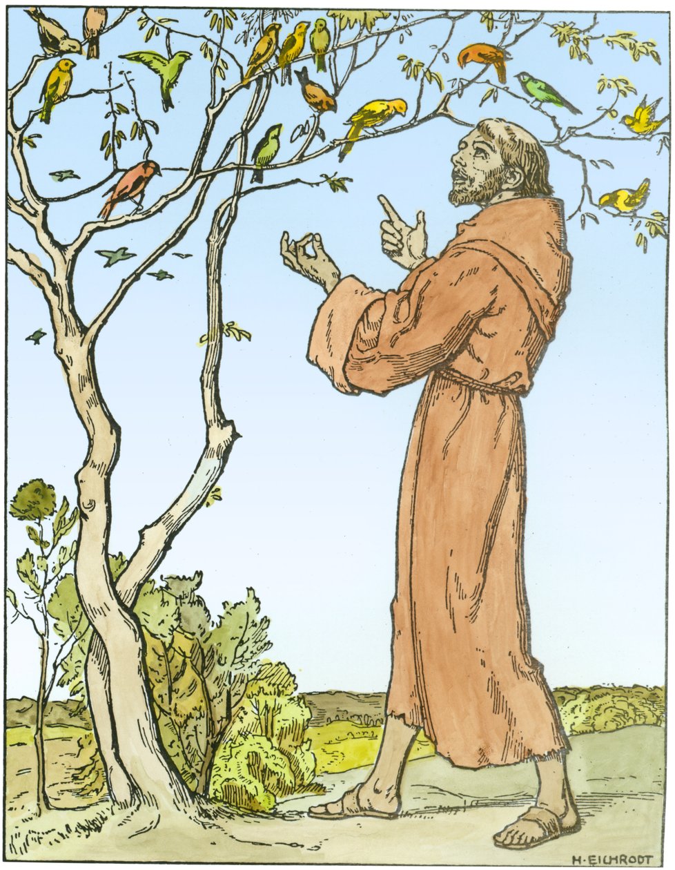 St. Franziskus von Assisi (ca. 1181-1226) predigt den Vögeln von Hellmut Eichrodt