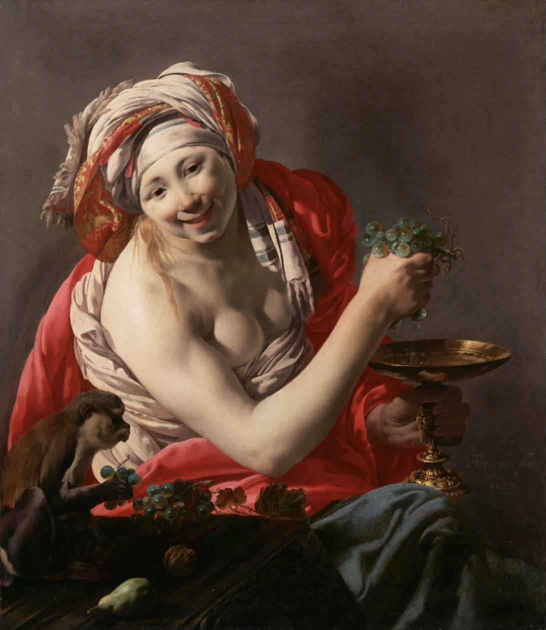 Bacchantin mit einem Affen von Hendrick ter Brugghen