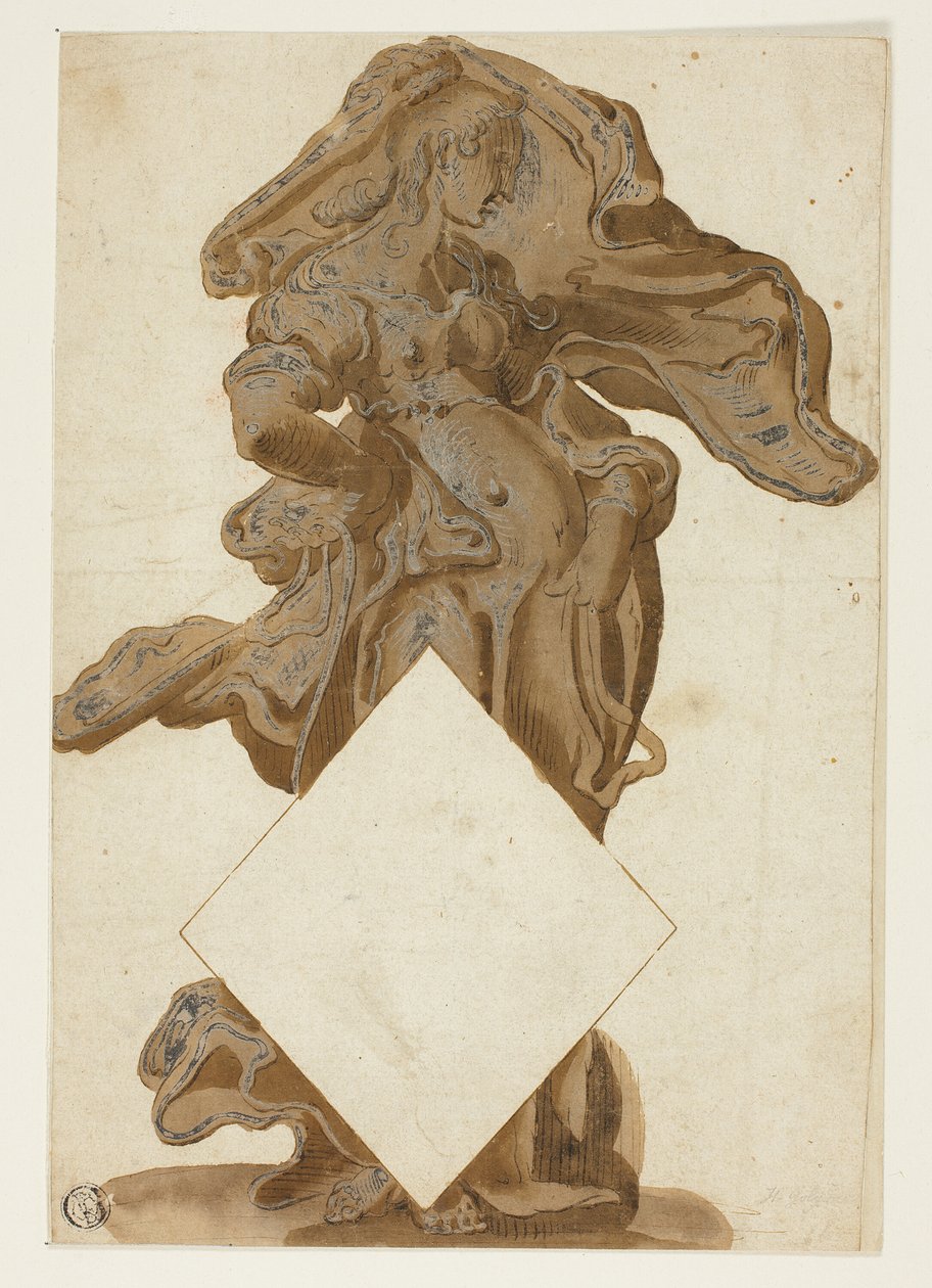Entwurf mit weiblicher Figur in fließendem Gewand von Hendrick Goltzius