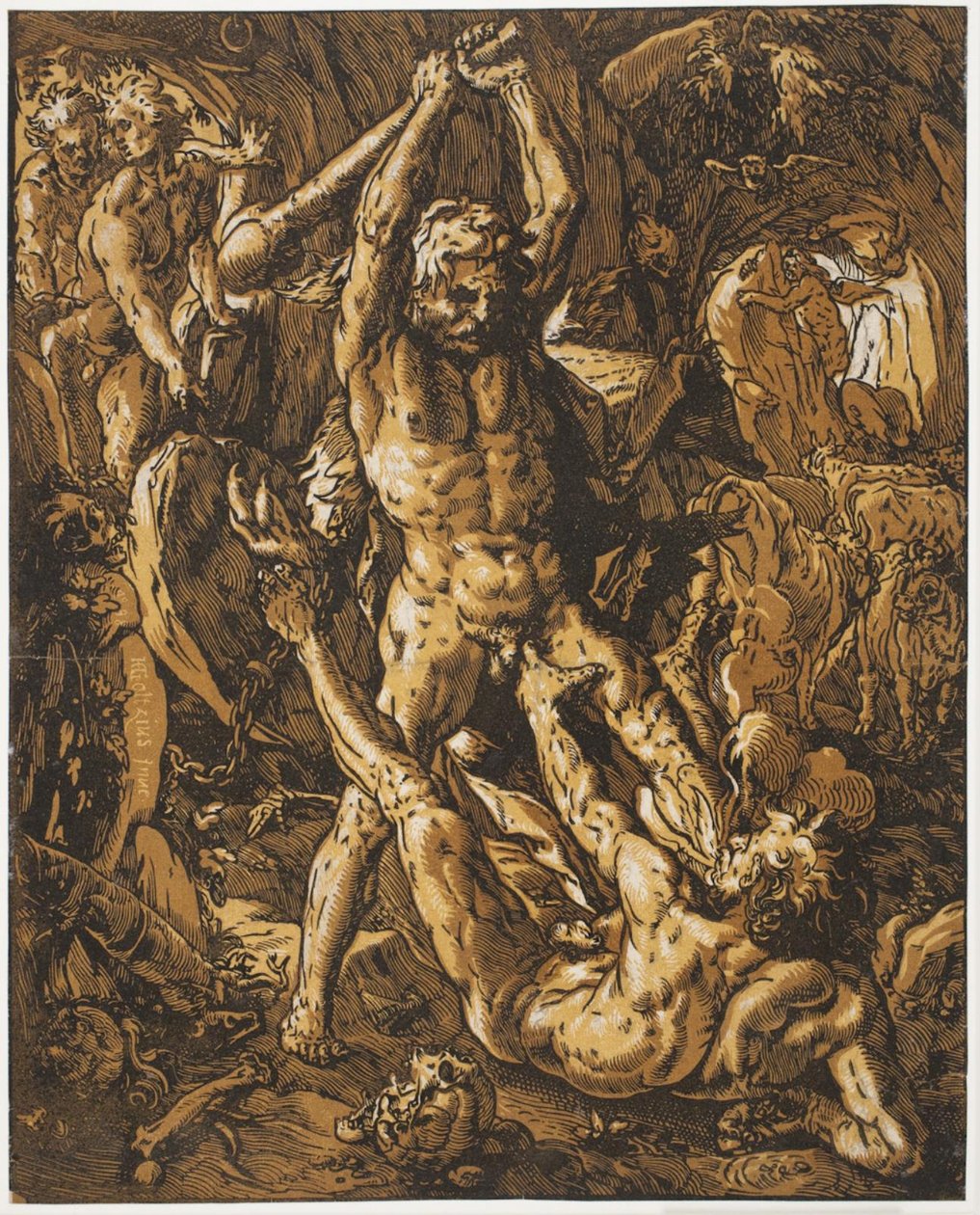 Herkules tötet Cacus von Hendrick Goltzius