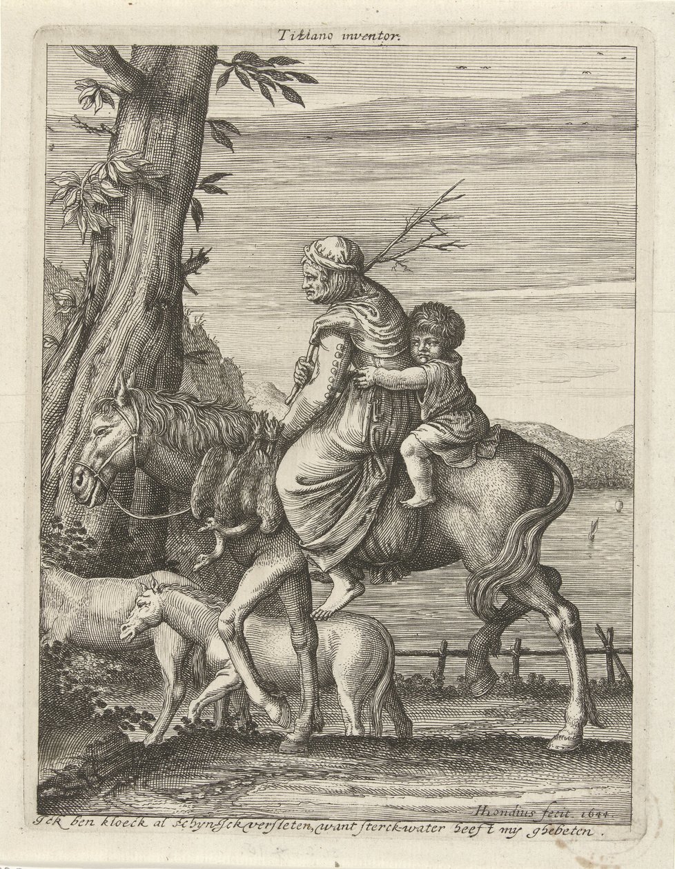 Frau und Kind zu Pferd von Hendrick Hondius (I)