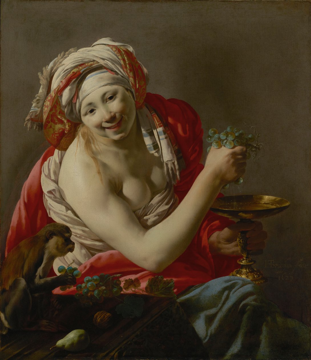 Bacchantin mit einem Affen von Hendrick ter Brugghen