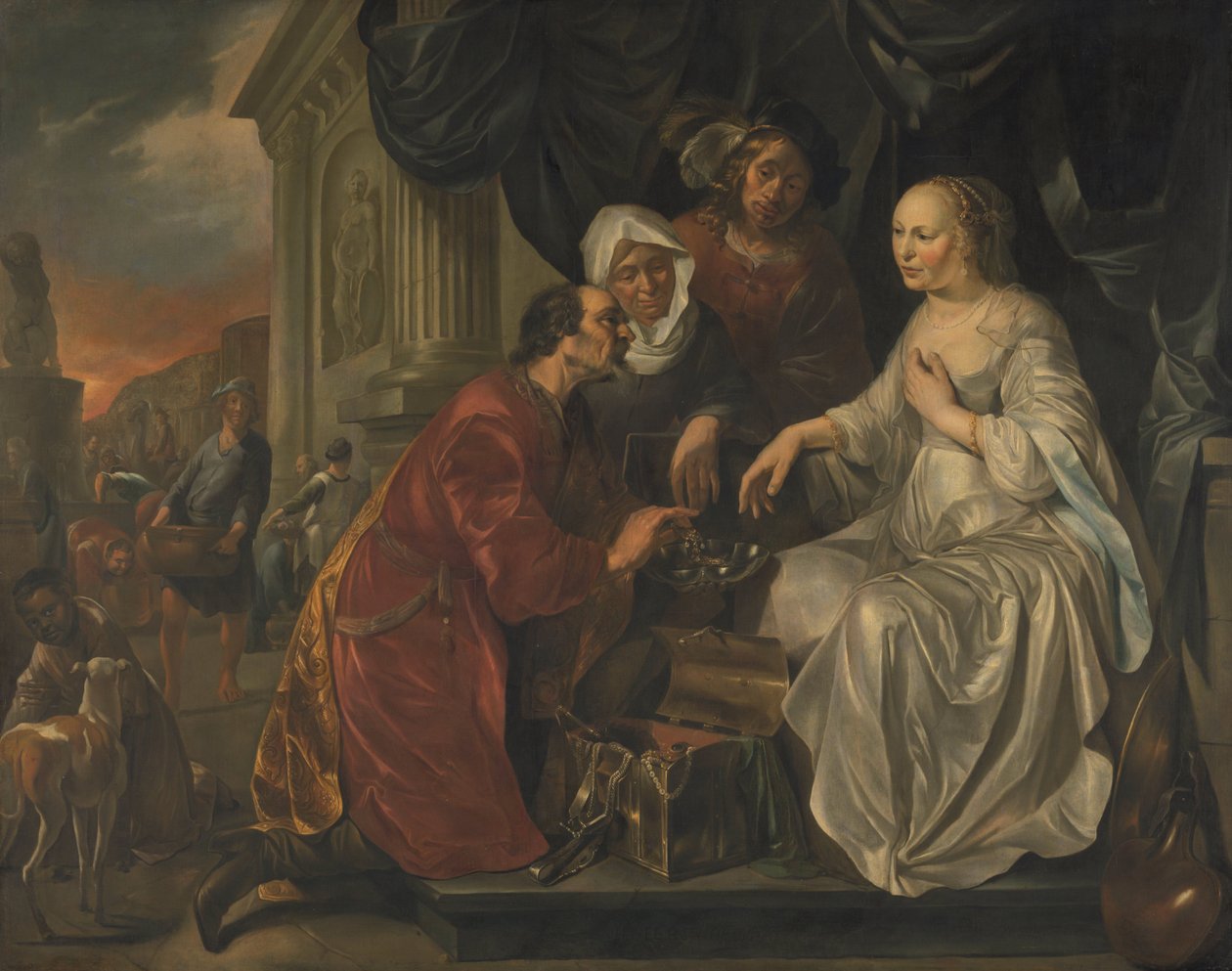 Rebecca erhält Geschenke von Abrahams Diener von Hendrik Heerschop
