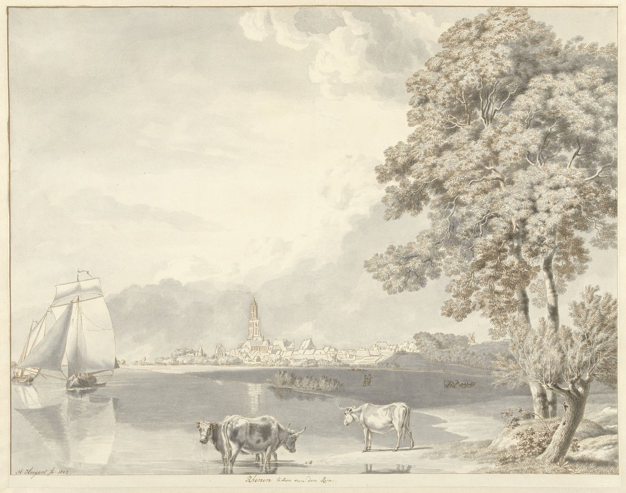 Blick über den Rhein auf Rhenen von Hendrik Hoogers
