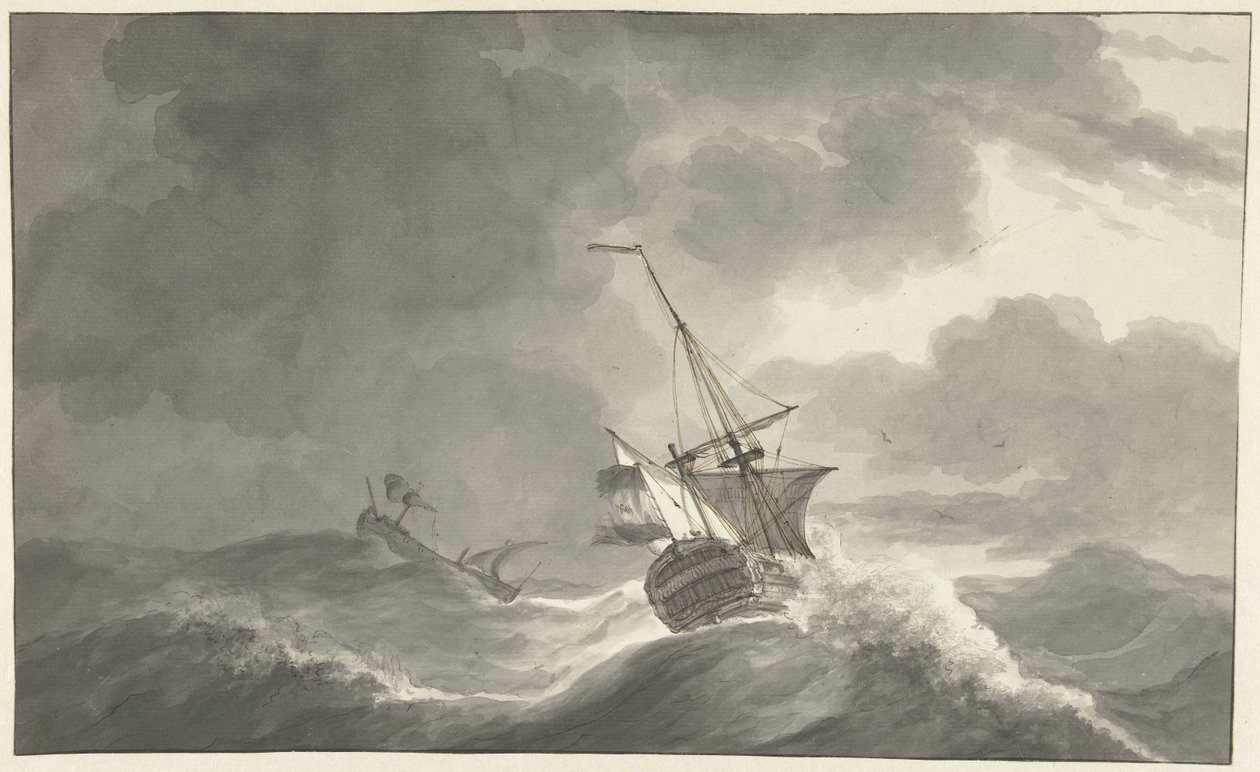 Zwei Schiffe auf stürmischer See von Hendrik Kobell