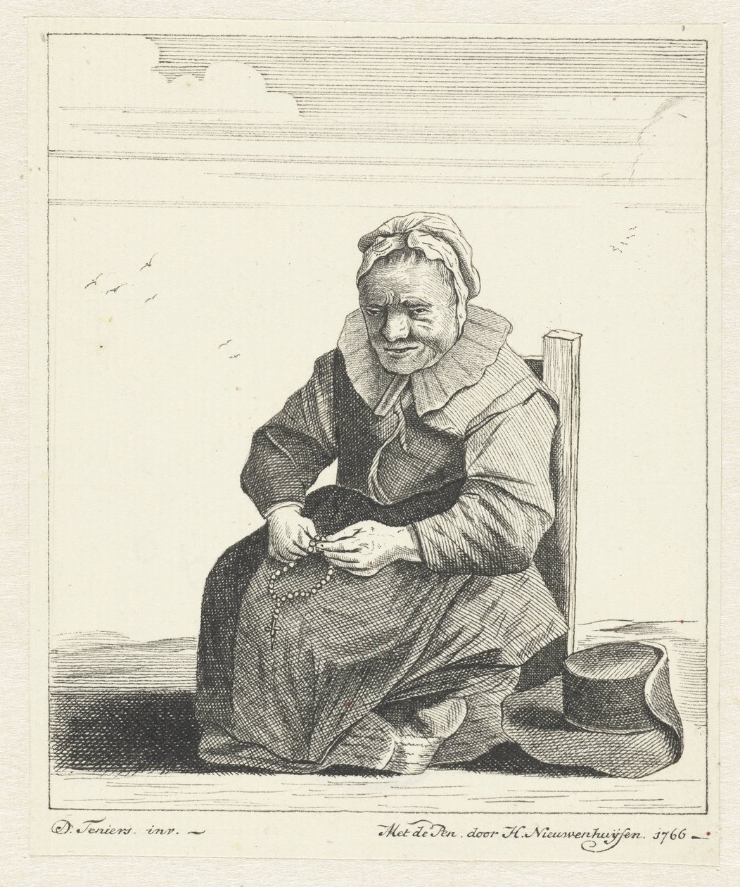 Sitzende alte Frau mit Rosenkranz von Hendrik Nieuwenhuysen