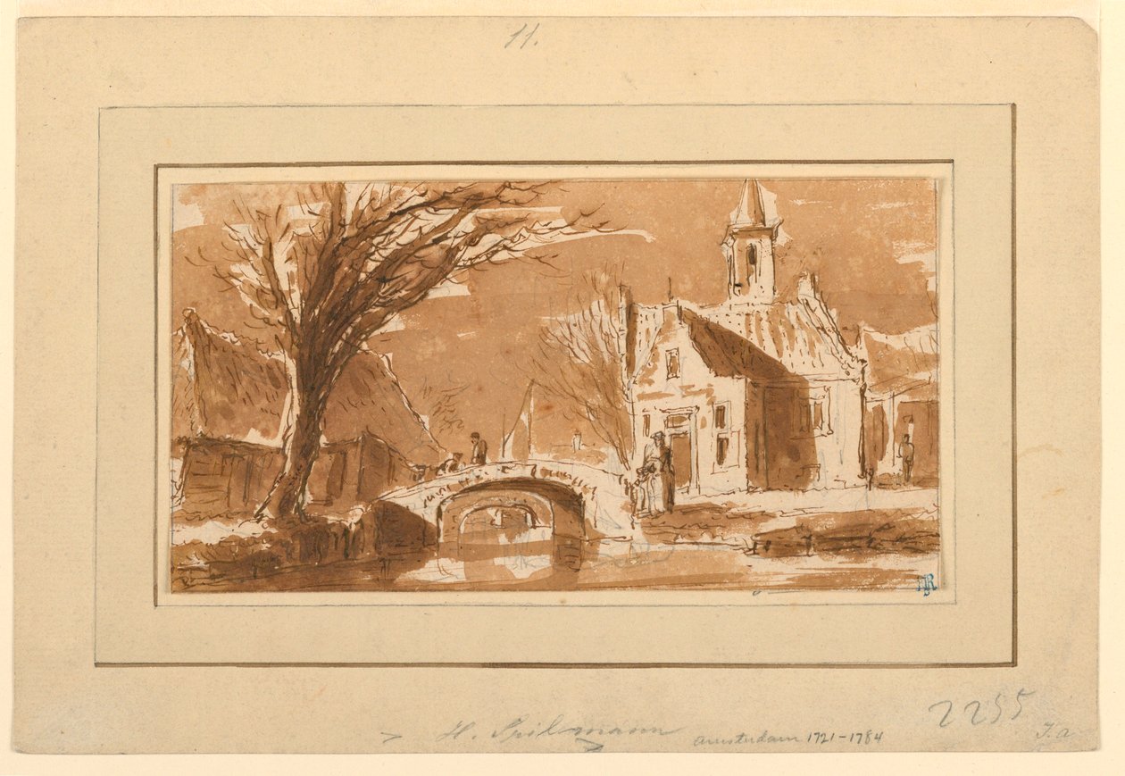 Zeichnung, Stadt an einem Kanal, 1750–70 von Hendrik Spilman