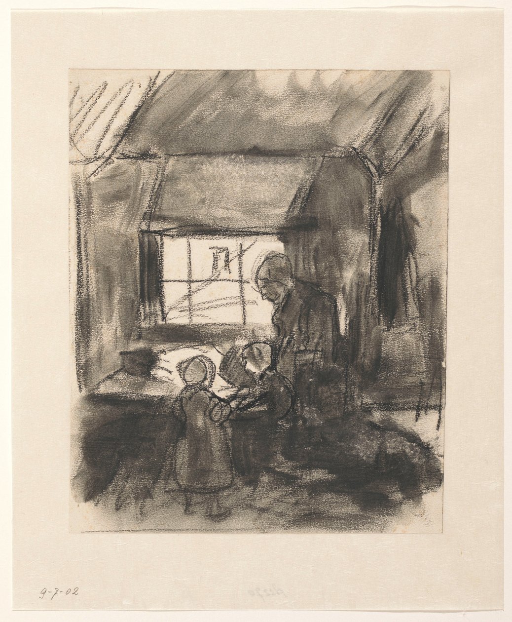Interieur mit Frau und zwei kleinen Kindern von Hendrik Valkenburg