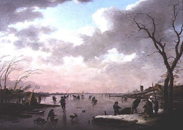 Winterszene, Figuren auf dem Eis von Hendrik Willem Schweickhardt