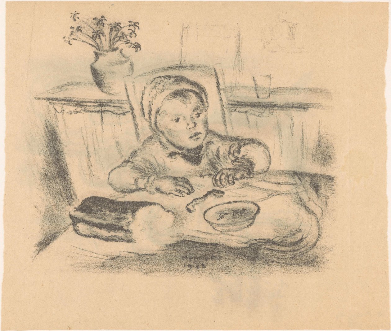 Kind mit Mütze am Tisch von Henk Henriët