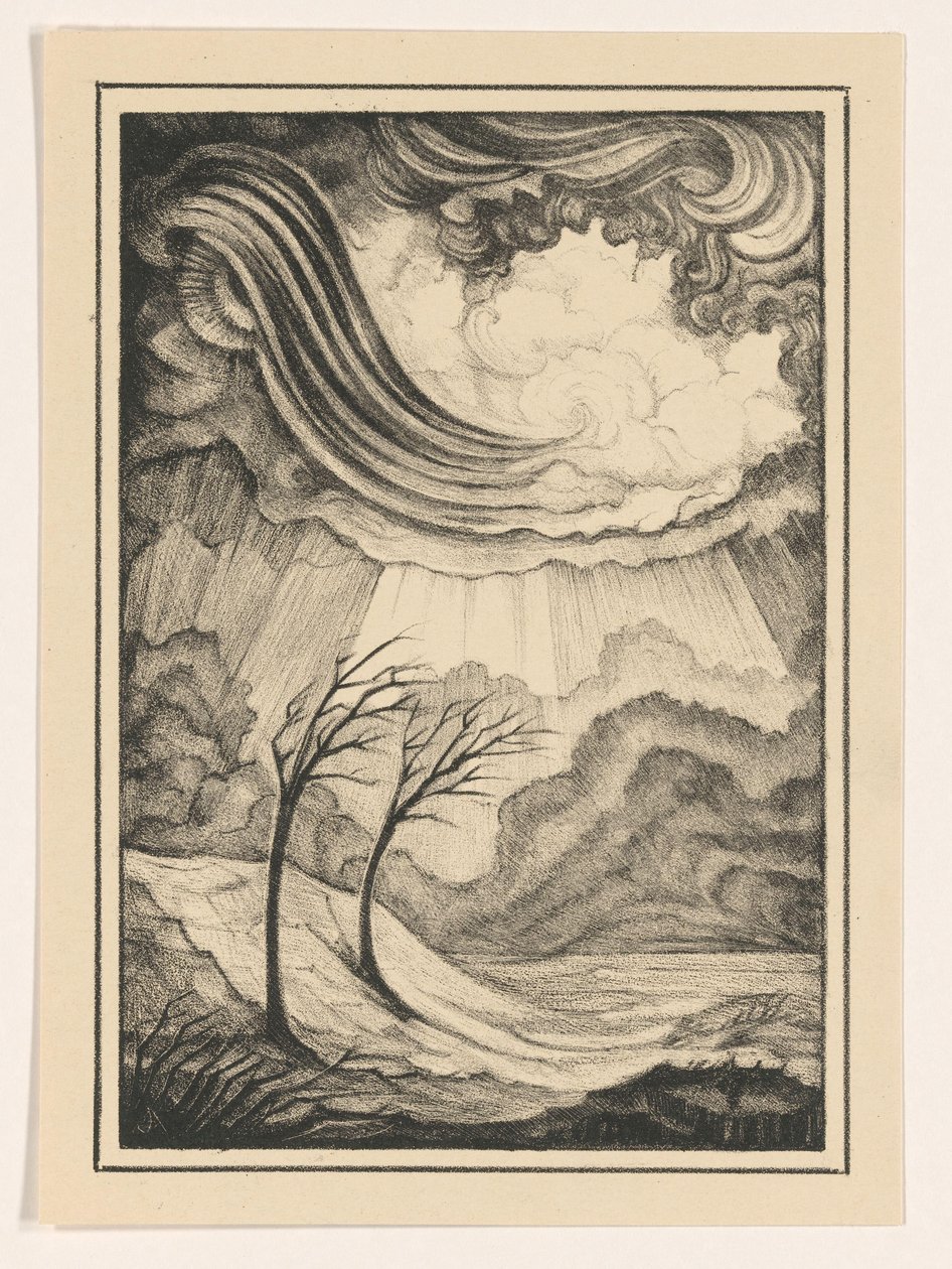 Landschaft mit zwei Bäumen im Wind von Henk Schilling