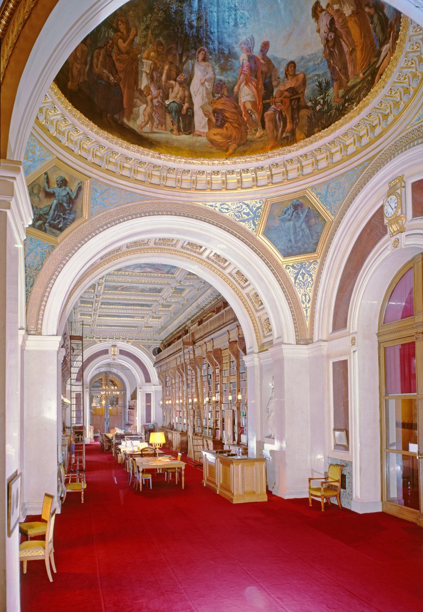 Innenraum der Bibliothek mit einer Kuppel, gemalt von Eugene Delacroix (1798-1863) im Jahr 1847, 1836-41 von Henri Alphonse de Gisors