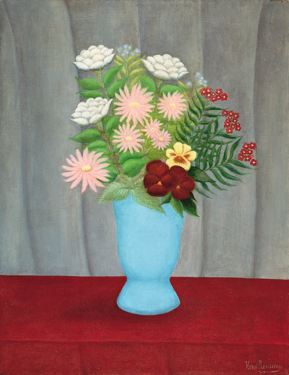 Stillleben mit Blumen in einer blauen Vase von Henri Rousseau