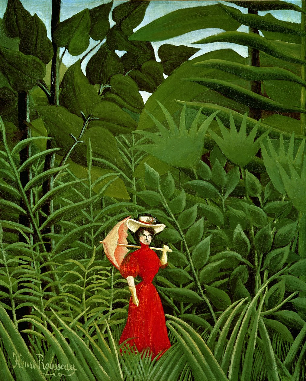 Frau in Rot im Wald, ca. 1907 von Henri Rousseau