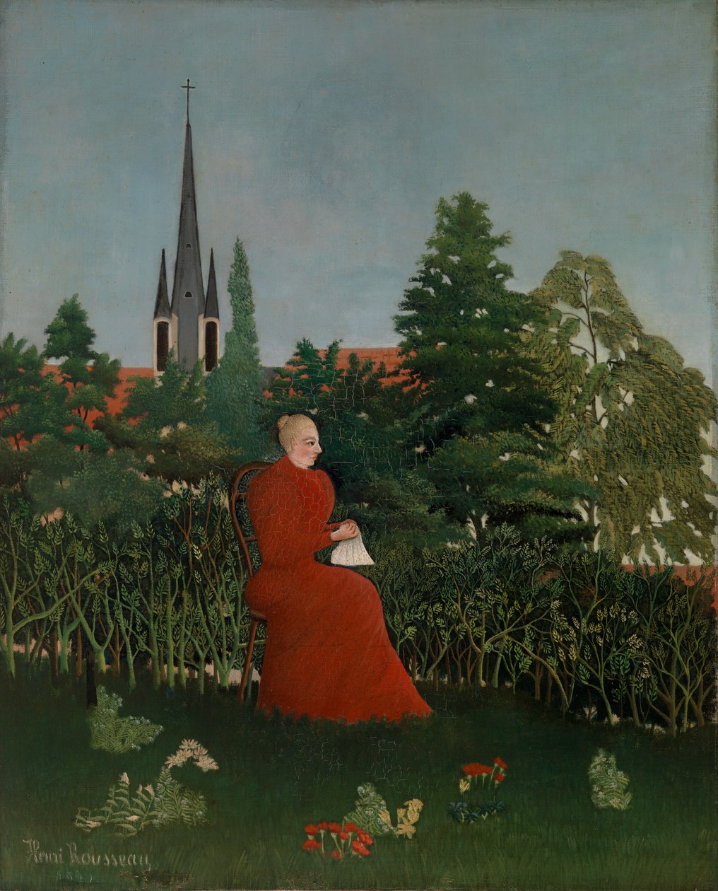 Porträt einer Frau in einer Landschaft von Henri Rousseau