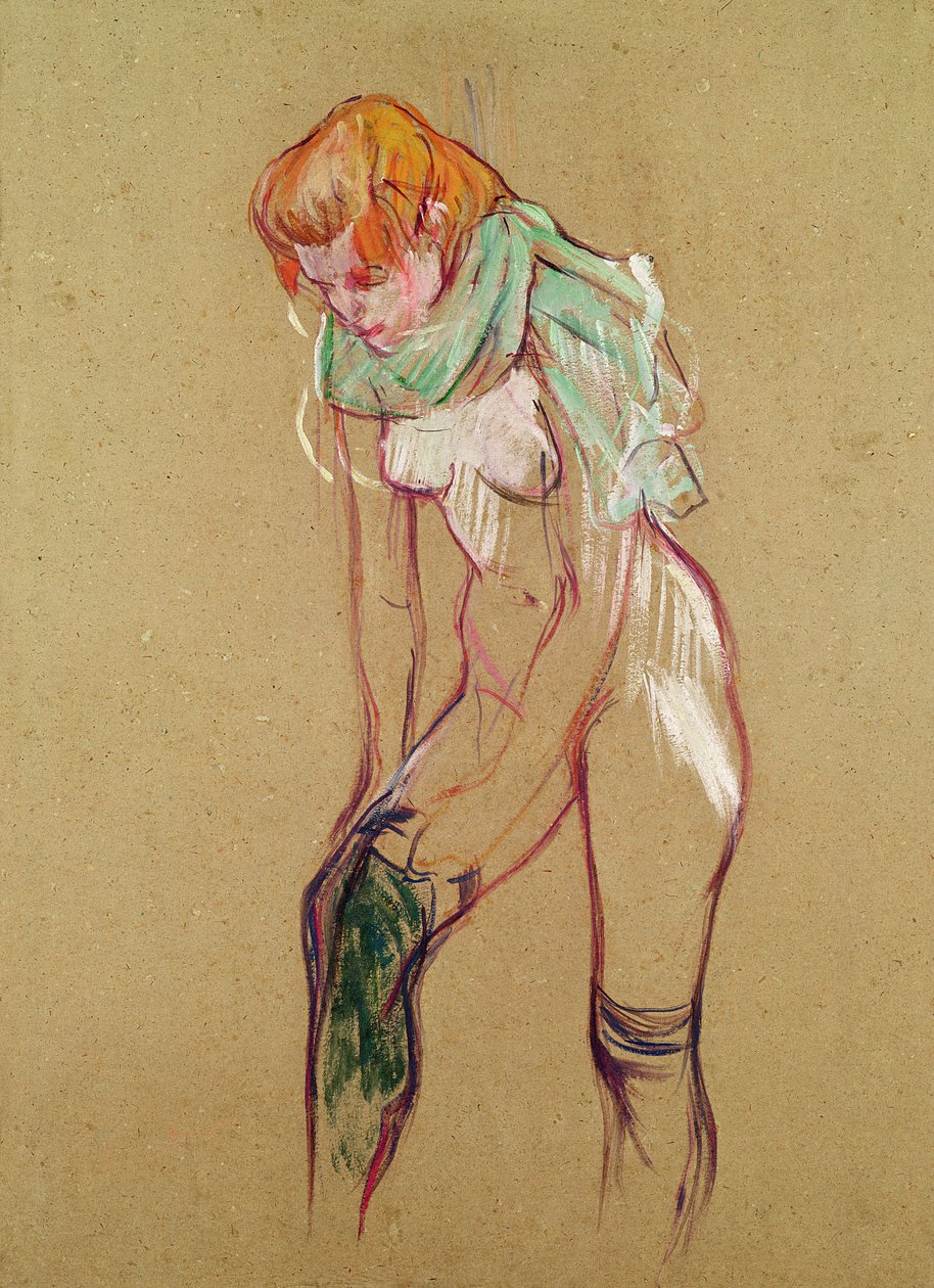 Frau zieht ihren Strumpf hoch von Henri de Toulouse Lautrec