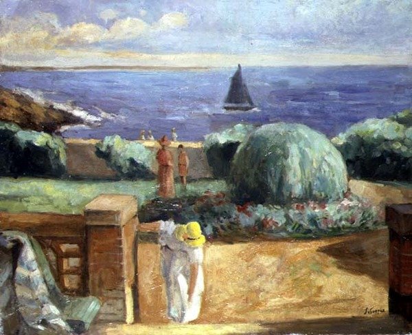 Frau auf der Terrasse in Préfailles von Henri Lebasque