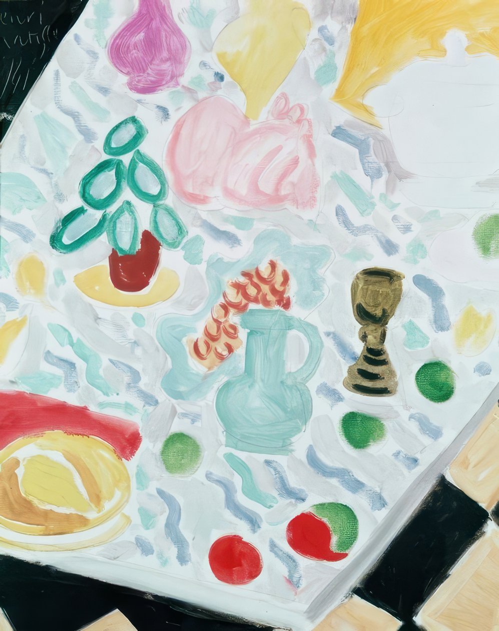 Töpferwaren und Glas auf einem Marmortisch von Henri Matisse