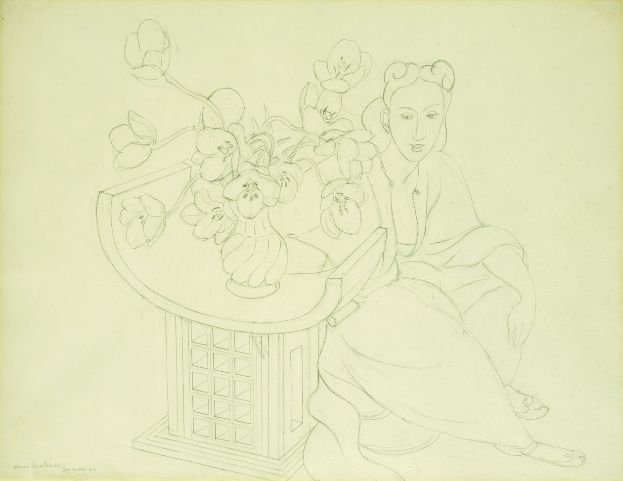 Sitzende Frau mit einer Vase Tulpen von Henri Matisse